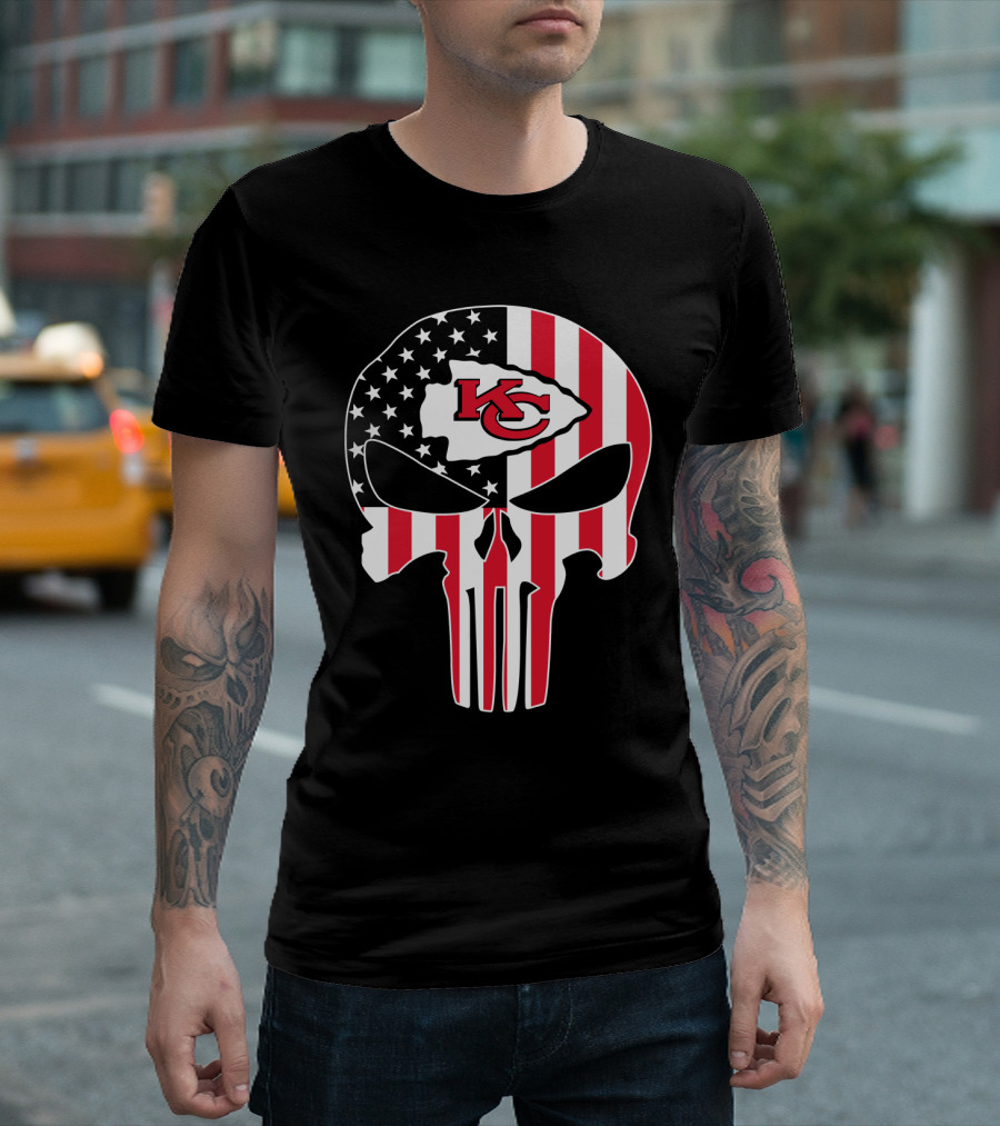 Kc Chiefs American Flag Skull T-Shirt