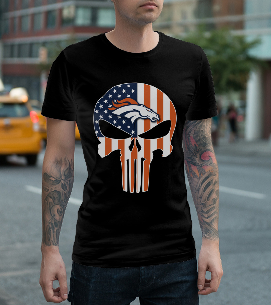 Broncos Punisher American Flag Skull T-Shirt
