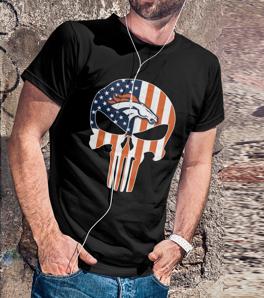 Broncos Punisher American Flag Skull T-Shirt