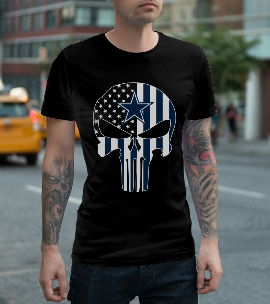 Dallas Cowboys Punisher Skull American Flag T-Shirt