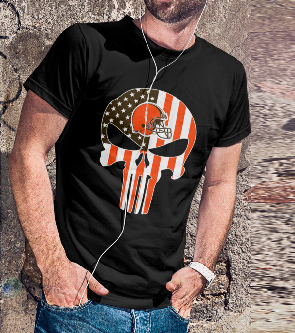 Cleveland Browns Skull American Flag Helmet T-Shirt