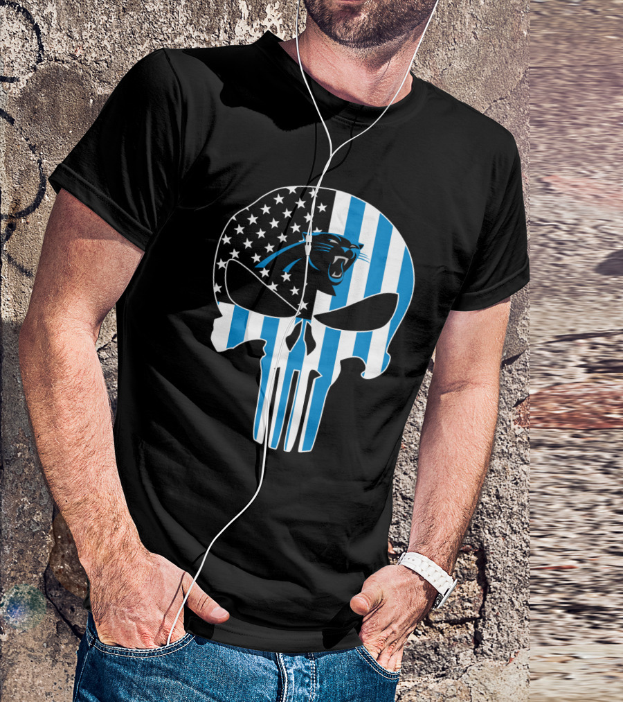 Carolina Panthers Punisher Skull American Flag T-Shirt