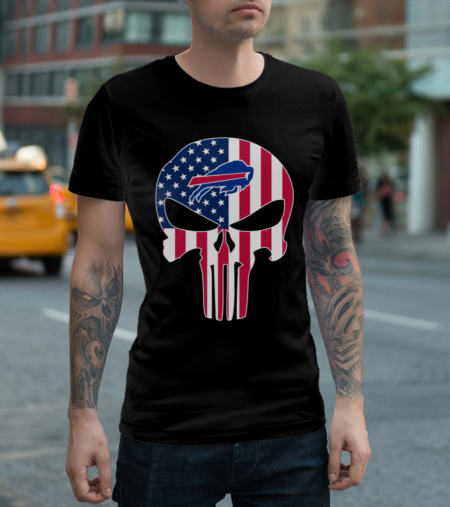 Buffalo Bills Punisher Skull American Flag T-Shirt