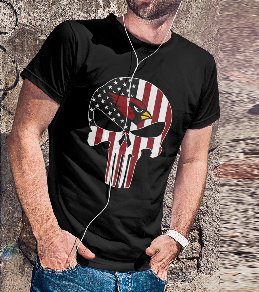 American Flag Punisher Skull Cardinals T-Shirt