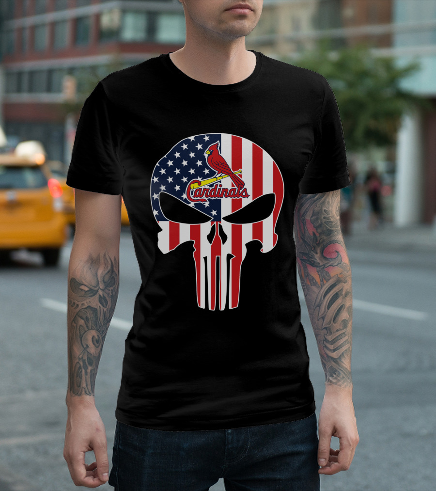 St Louis Cardinals American Flag Punisher Skull T-Shirt