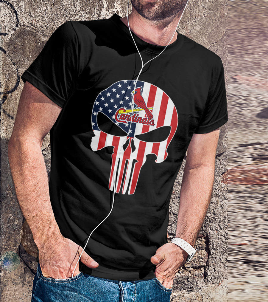 St Louis Cardinals American Flag Punisher Skull T-Shirt