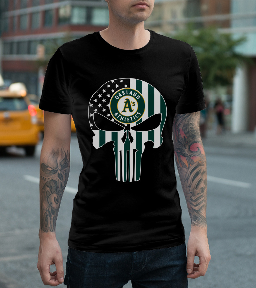 Oakland Athletics A's Skull American Flag T-Shirt