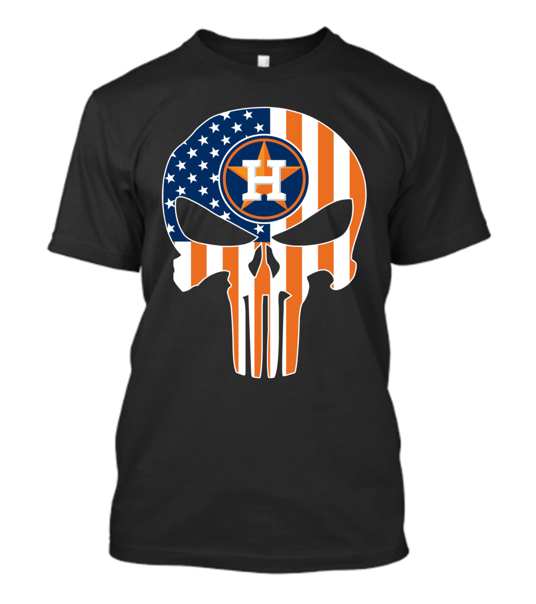 Houston Astros American Flag Skull Punisher Style T-Shirt