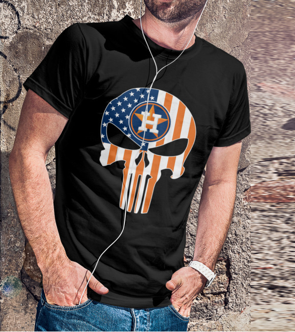 Houston Astros American Flag Skull Punisher Style T-Shirt