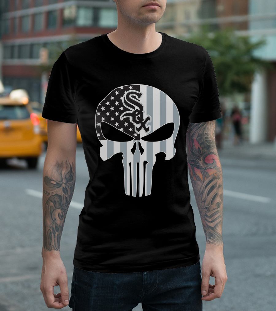 Chicago White Sox Punisher Skull American Flag T-Shirt