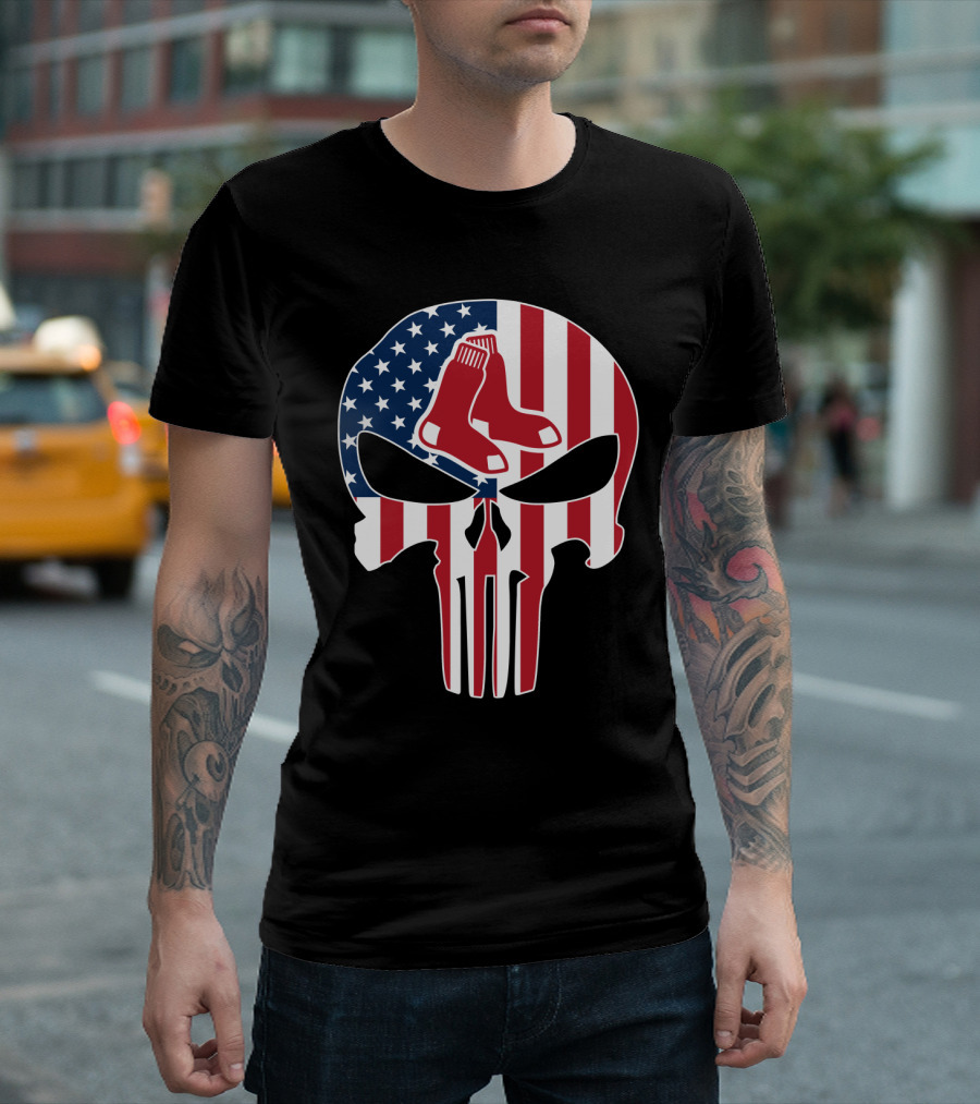 Boston Red Sox American Flag Punisher Skull T-Shirt