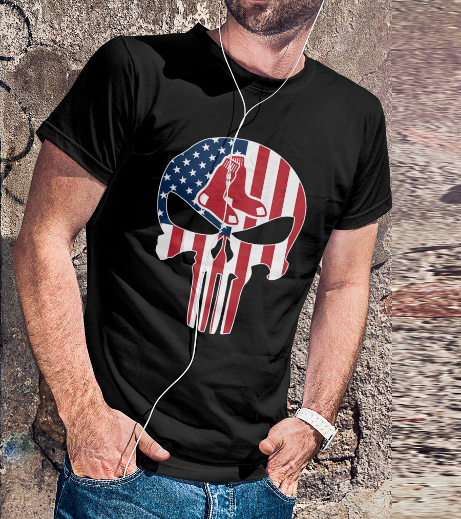 Boston Red Sox American Flag Punisher Skull T-Shirt