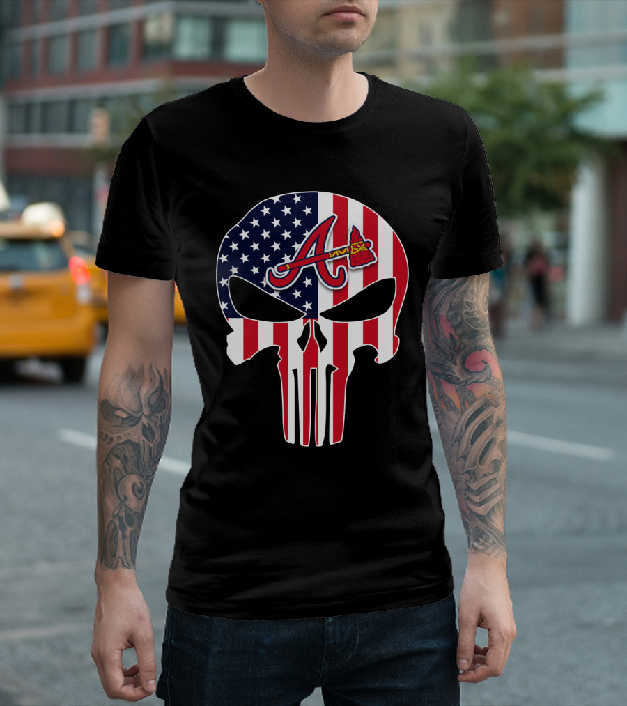 Atlanta Braves American Flag Skull Punisher T-Shirt