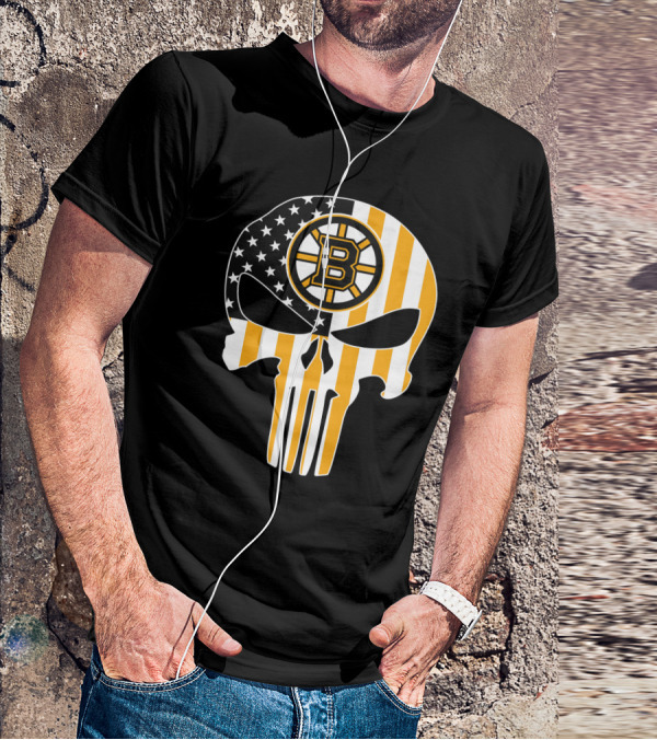 Boston Bruins Punisher Skull American Flag T-Shirt