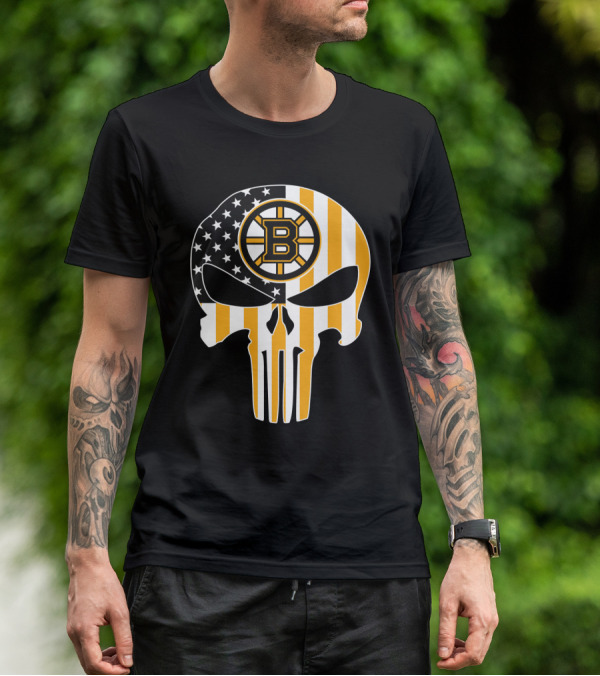 Boston Bruins Punisher Skull American Flag T-Shirt