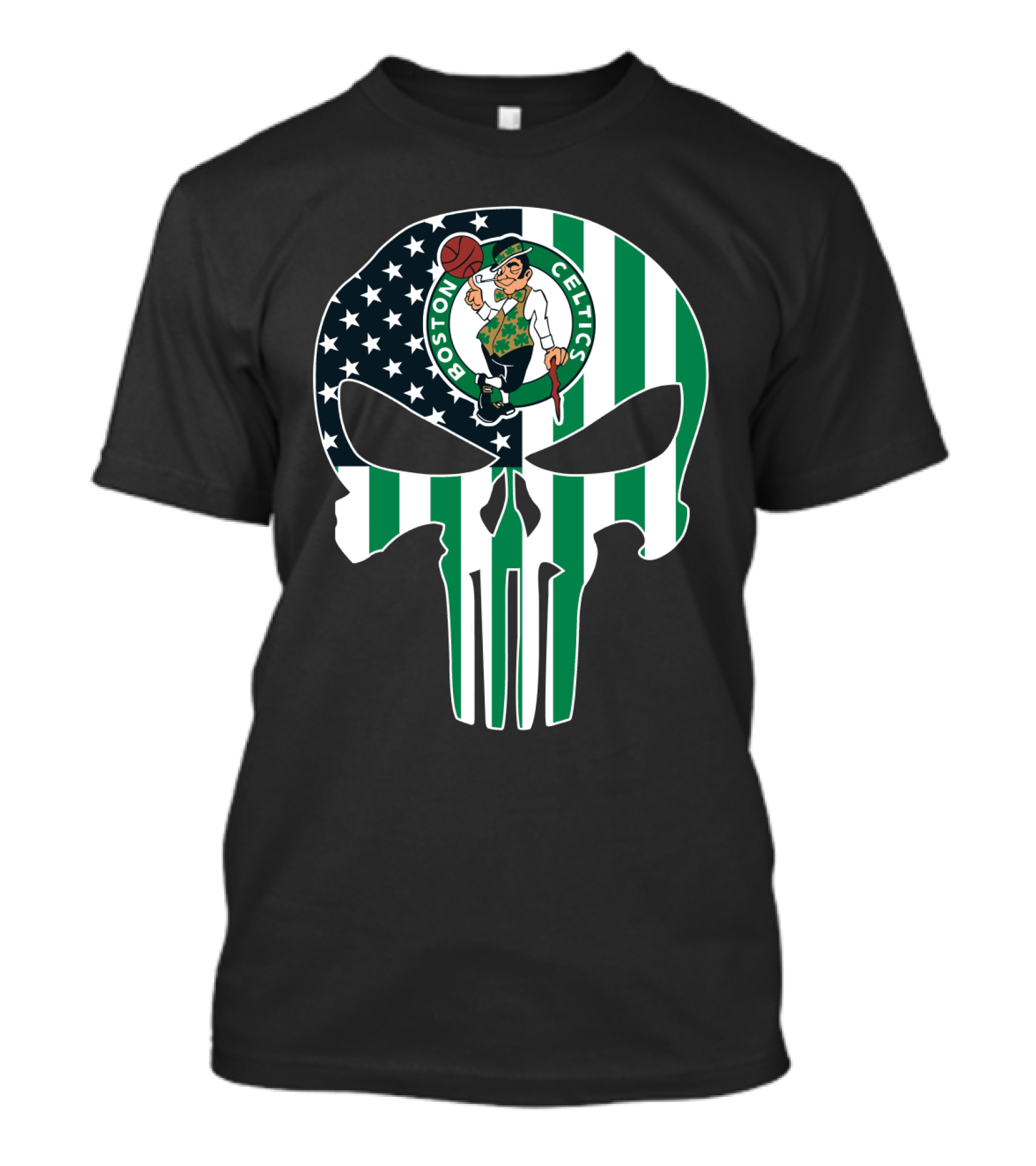 Boston Celtics American Flag Punisher Skull T-Shirt