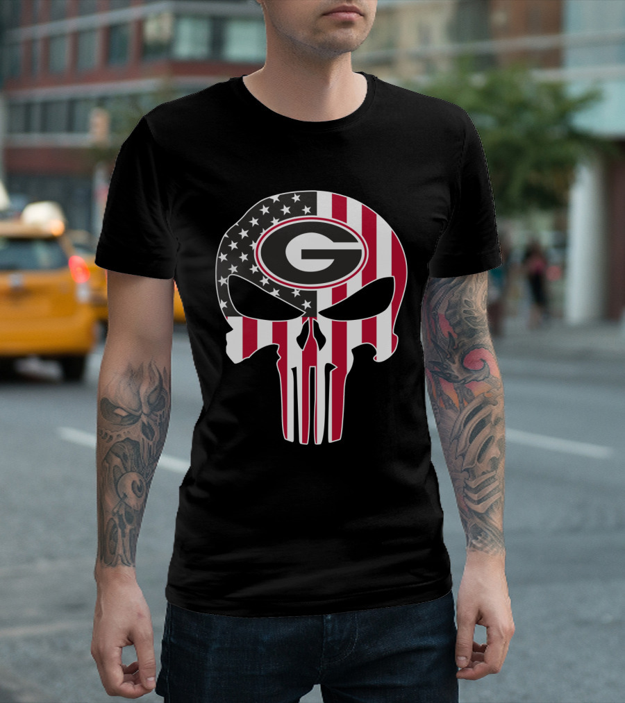Georgia Bulldogs American Flag Skull T-Shirt