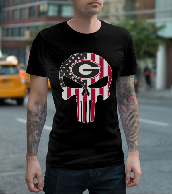 Georgia Bulldogs American Flag Skull T-Shirt