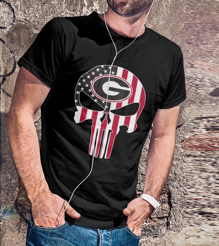 Georgia Bulldogs American Flag Skull T-Shirt
