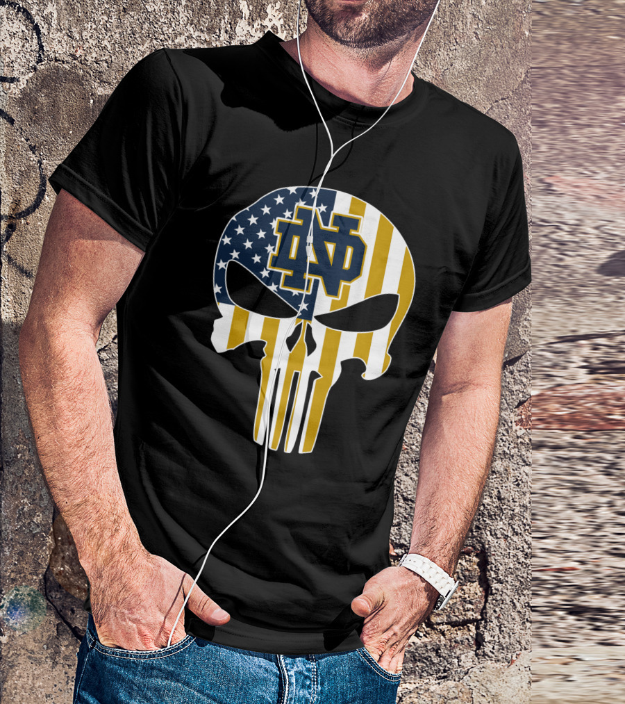 Notre Dame Fighting Irish Nd Skull American Flag T-Shirt