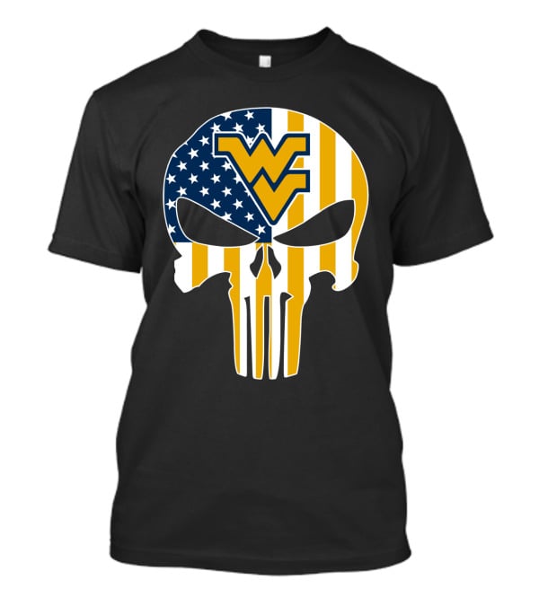Wv American Flag Punisher Style West Virginia Mountaineers T-Shirt
