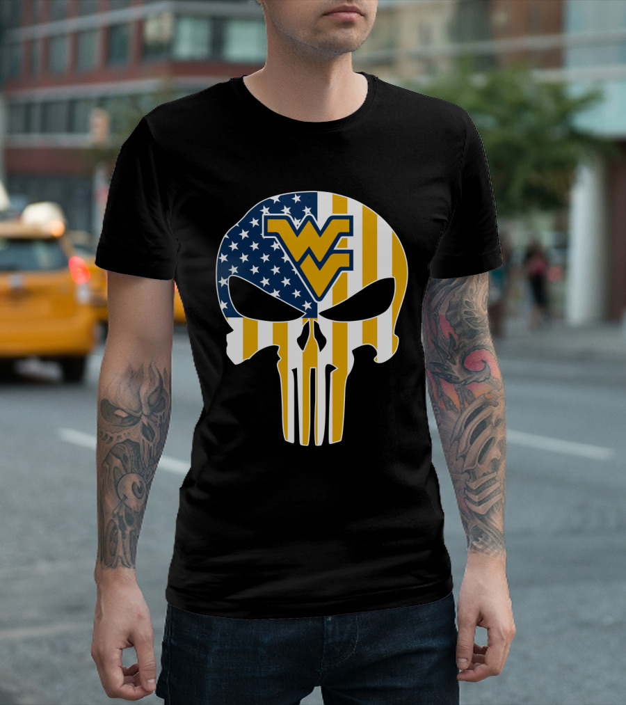 Wv American Flag Punisher Style West Virginia Mountaineers T-Shirt