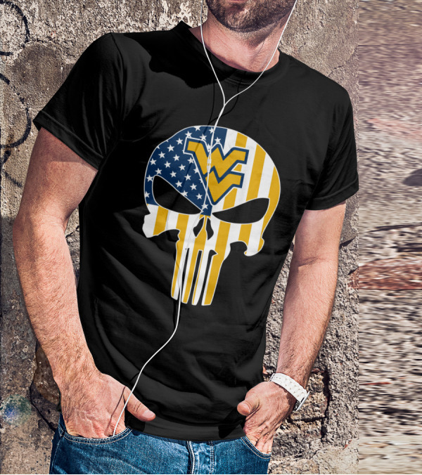 Wv American Flag Punisher Style West Virginia Mountaineers T-Shirt