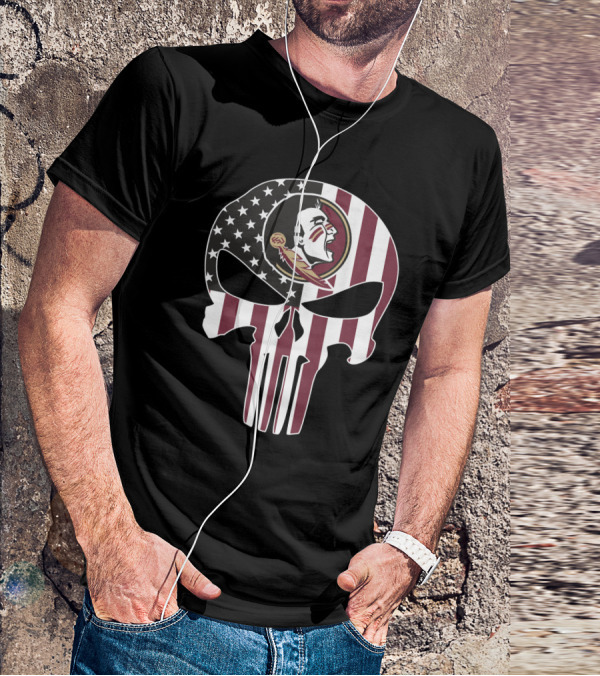 Florida State Seminoles Skull American Flag Logo Fusion T-Shirt