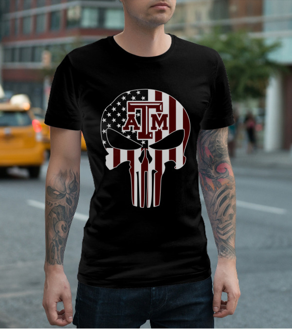 Texas A&M Aggies Skull American Flag T-Shirt