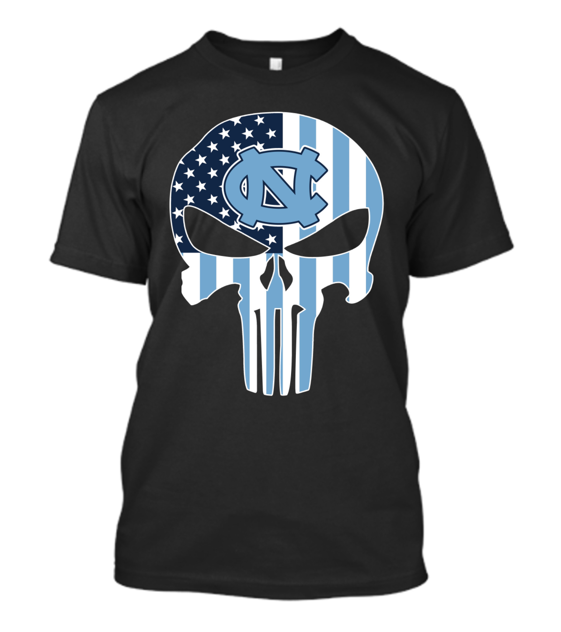 North Carolina Tar Heels Skull American Flag T-Shirt