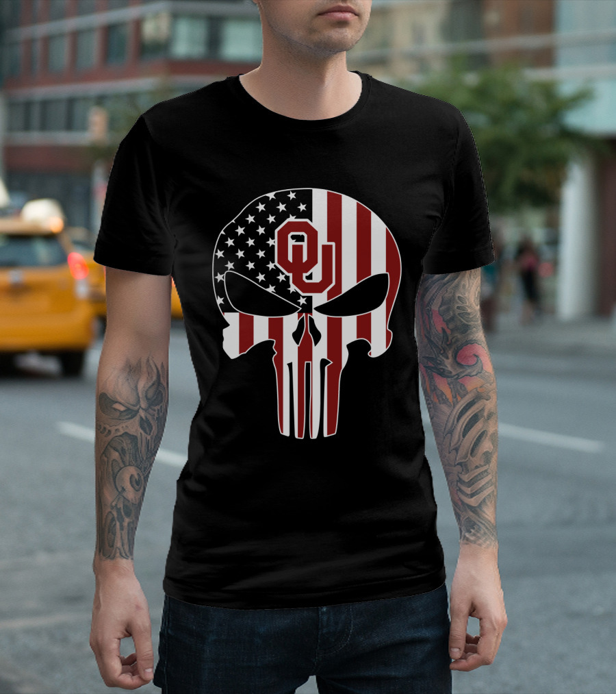 Oklahoma Sooners American Flag Skull T-Shirt