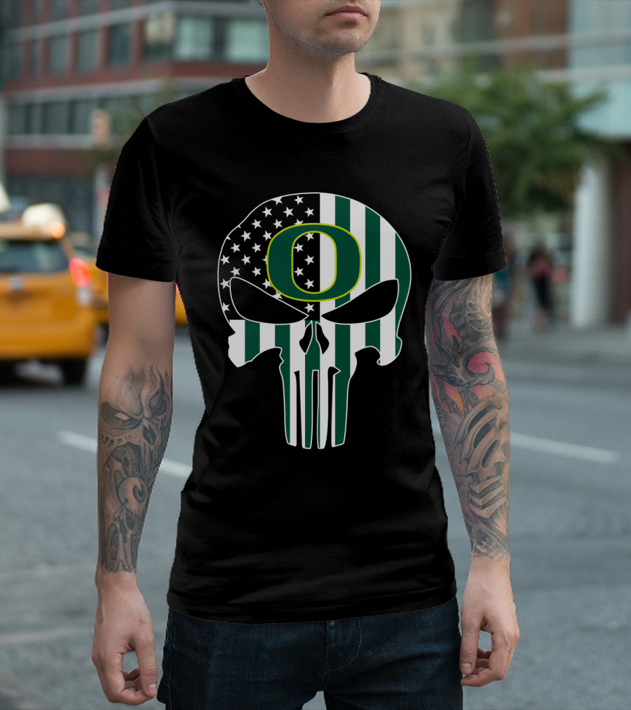 Oregon Ducks American Flag Punisher Skull T-Shirt