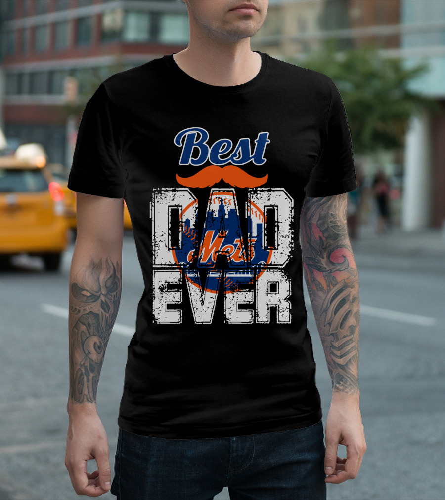 Best Dad Ever Mets Baseball Logo Mustache T-Shirt