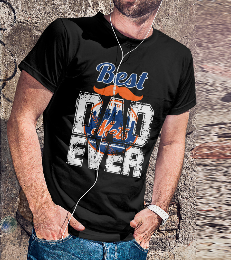 Best Dad Ever Mets Baseball Logo Mustache T-Shirt