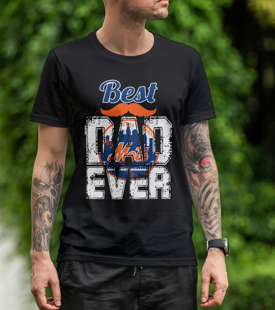 Best Dad Ever Mets Baseball Logo Mustache T-Shirt