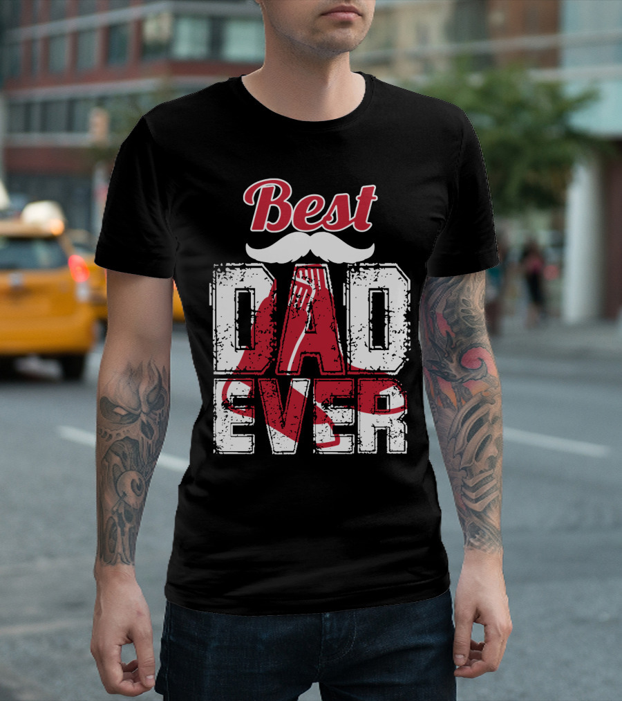 Best Dad Ever Red Sox Logo Moustache T-Shirt