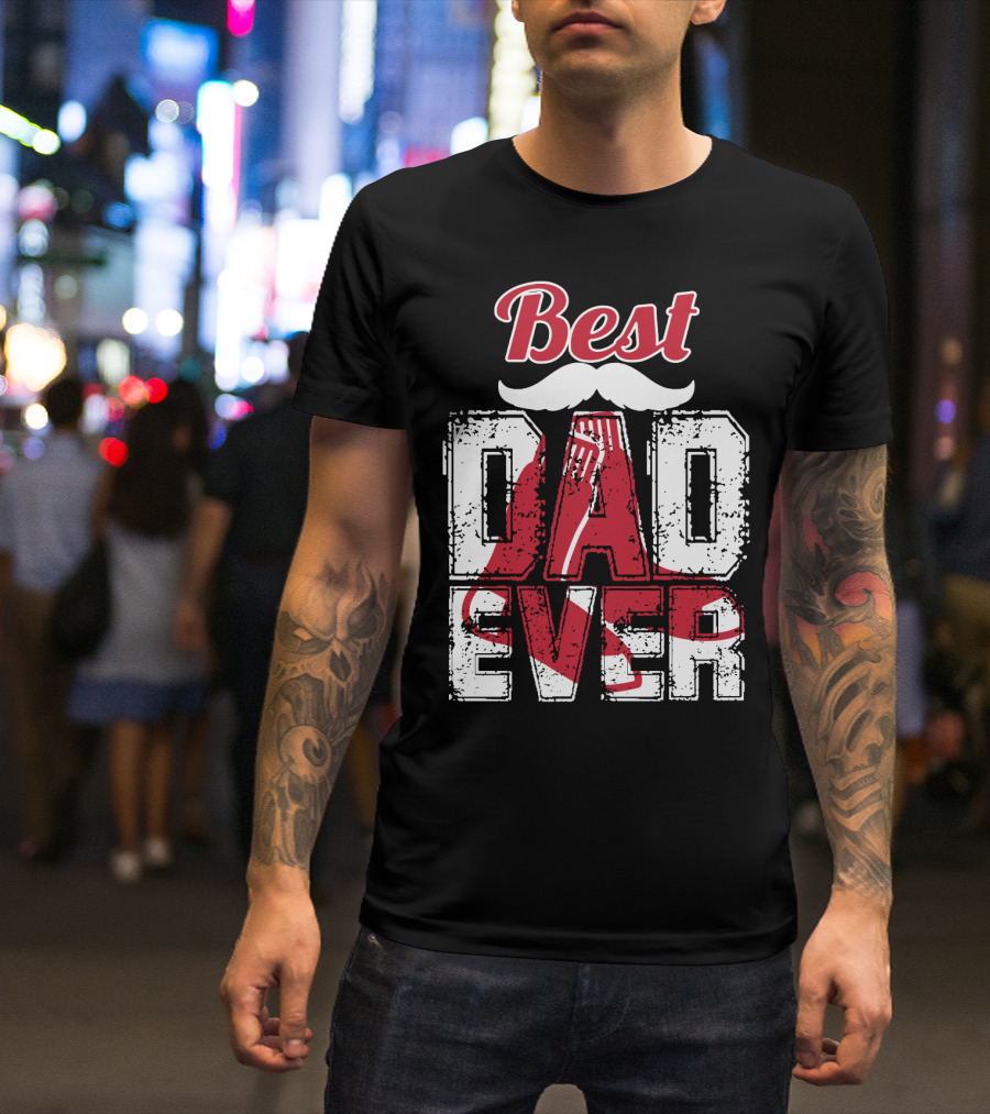 Best Dad Ever Red Sox Logo Moustache T-Shirt