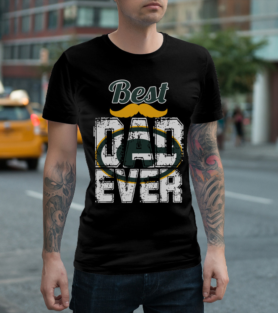 Best Dad Ever Packers Fan Mustache T-Shirt