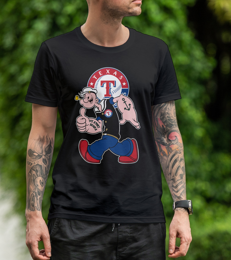 Texas Rangers Popeye Baseball Logo Mashup T-Shirt