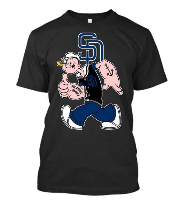 San Diego Padres Popeye Character With Sd Logo And Anchor Tattoo T-Shirt