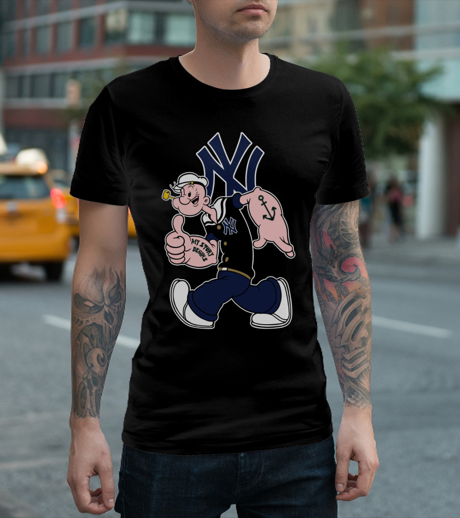 New York Yankees Popeye Cartoon Character Mlb Collaboration T-Shirt
