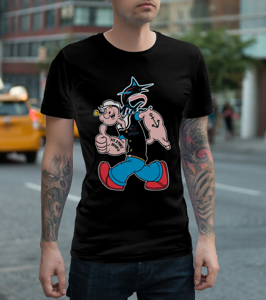Miami Marlins Popeye Mt Stewart Begley T-Shirt