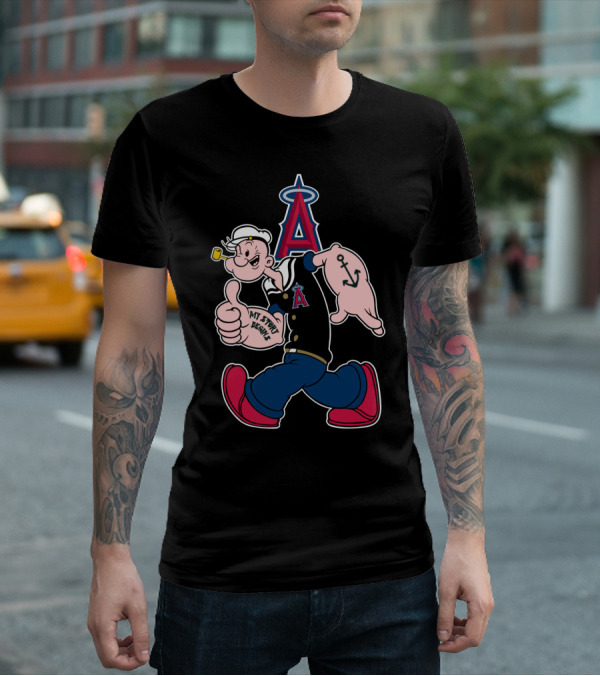 Popeye Thumbs Up Los Angeles Angels Mlb Collaboration With My Story Begins Anchor Tattoo T-Shirt