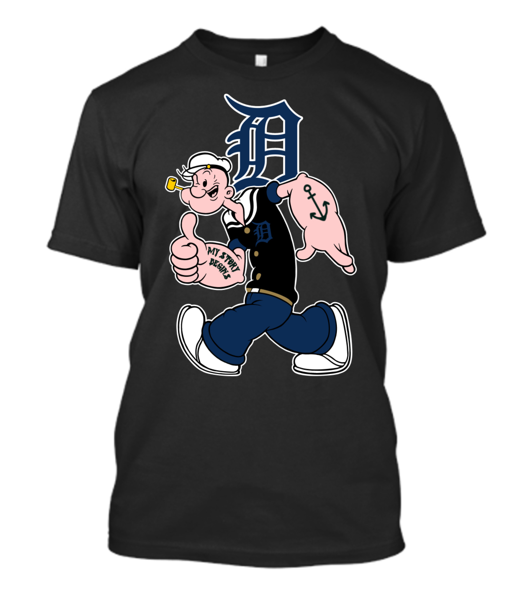 Popeye Detroit Tigers Emblem With Anchor And Baseball Cap T-Shirt