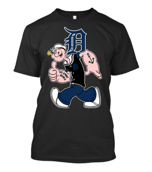 Popeye Detroit Tigers Emblem With Anchor And Baseball Cap T-Shirt