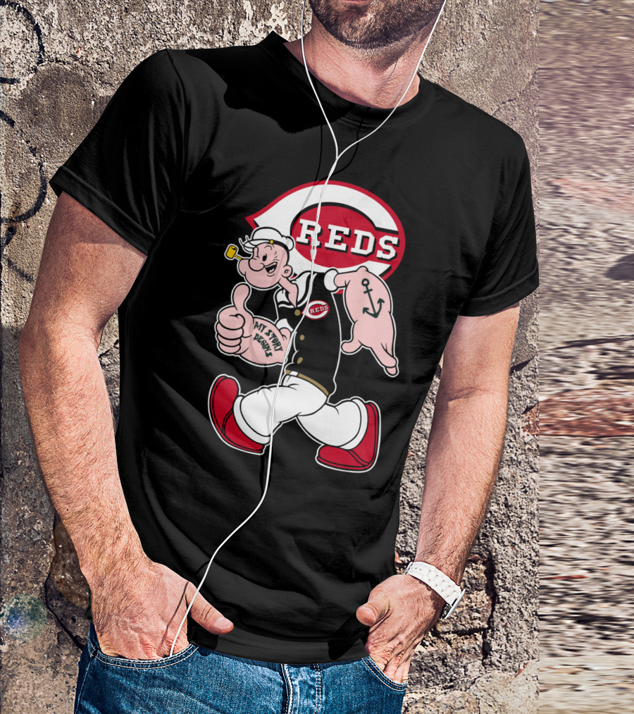 Cincinnati Reds Popeye Cartoon Character Collaboration T-Shirt