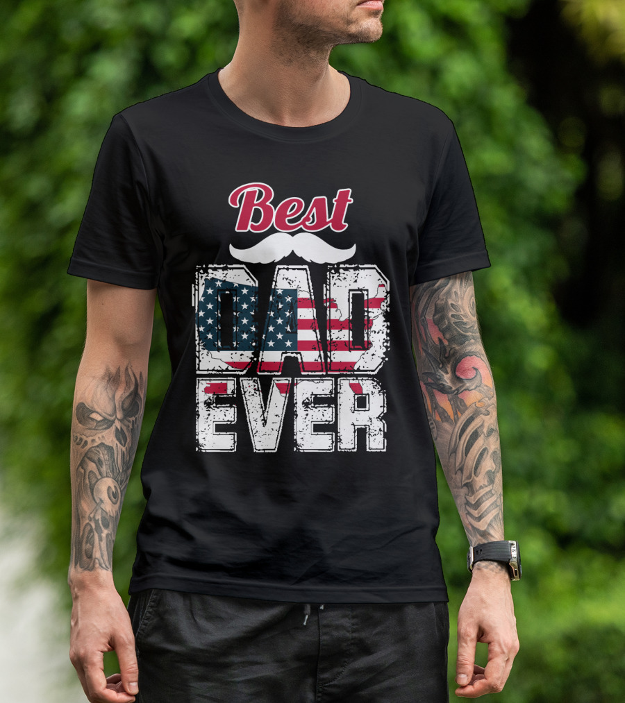 Best Dad Ever American Flag Mustache T-Shirt