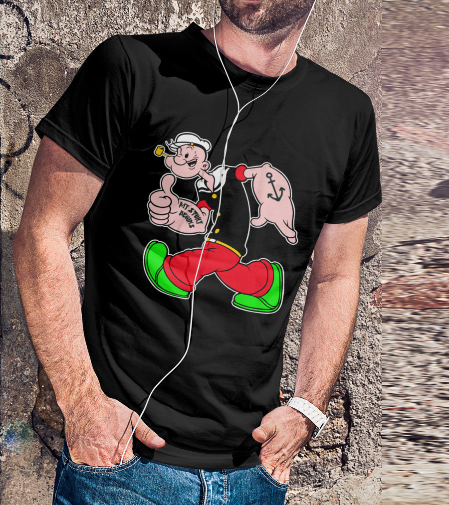 Popeye Thumbs Up With Sailor Style And Anchor Tattoo My Story Begins T-Shirt
