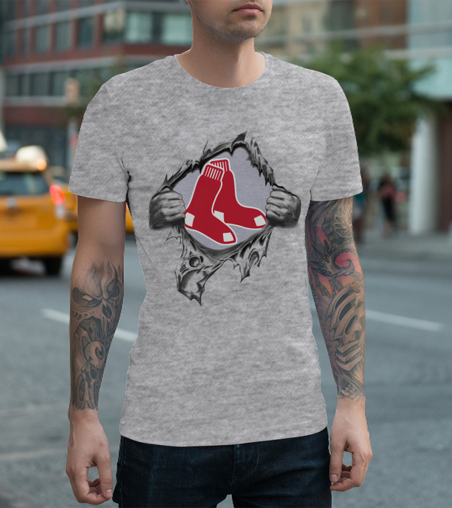 Boston Red Sox Logo Ripping Through Gray T-Shirt