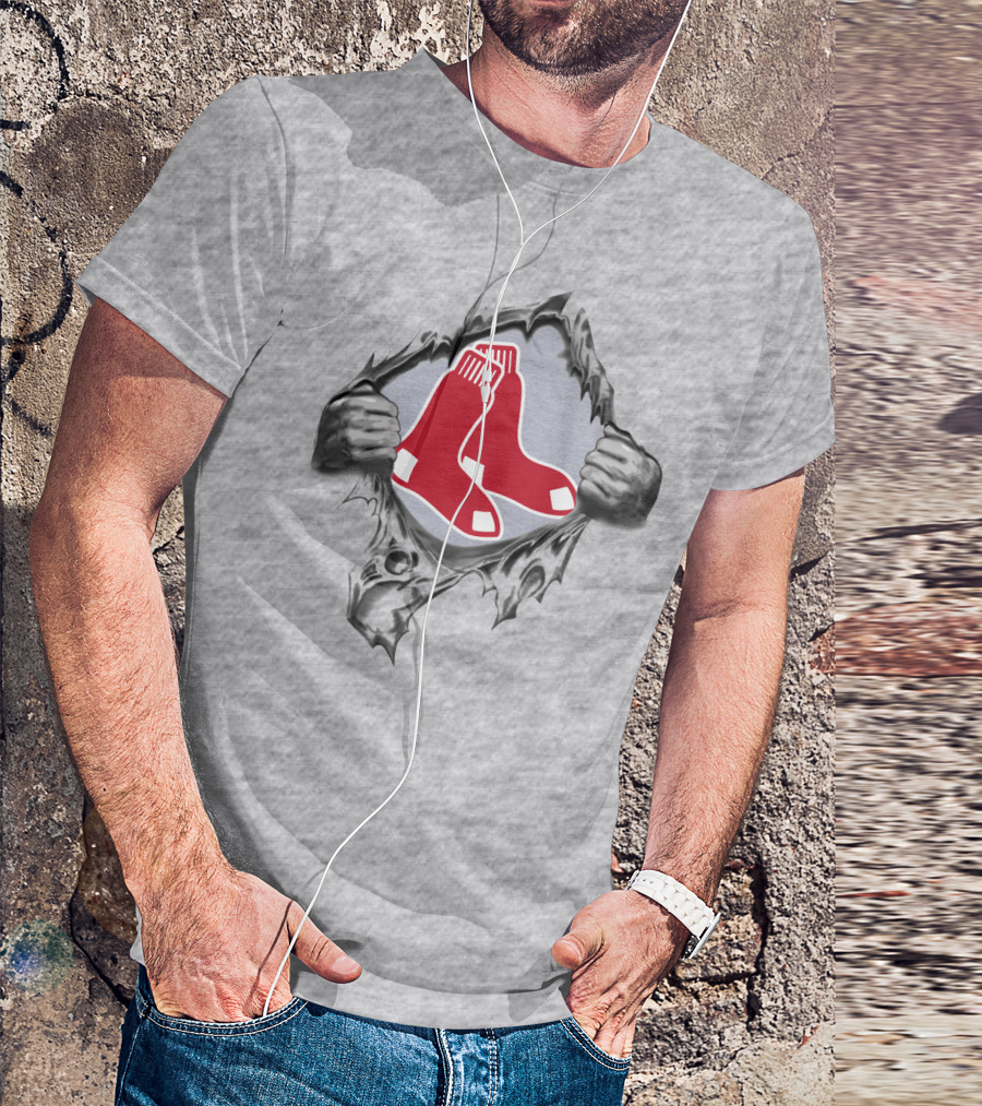 Boston Red Sox Logo Ripping Through Gray T-Shirt